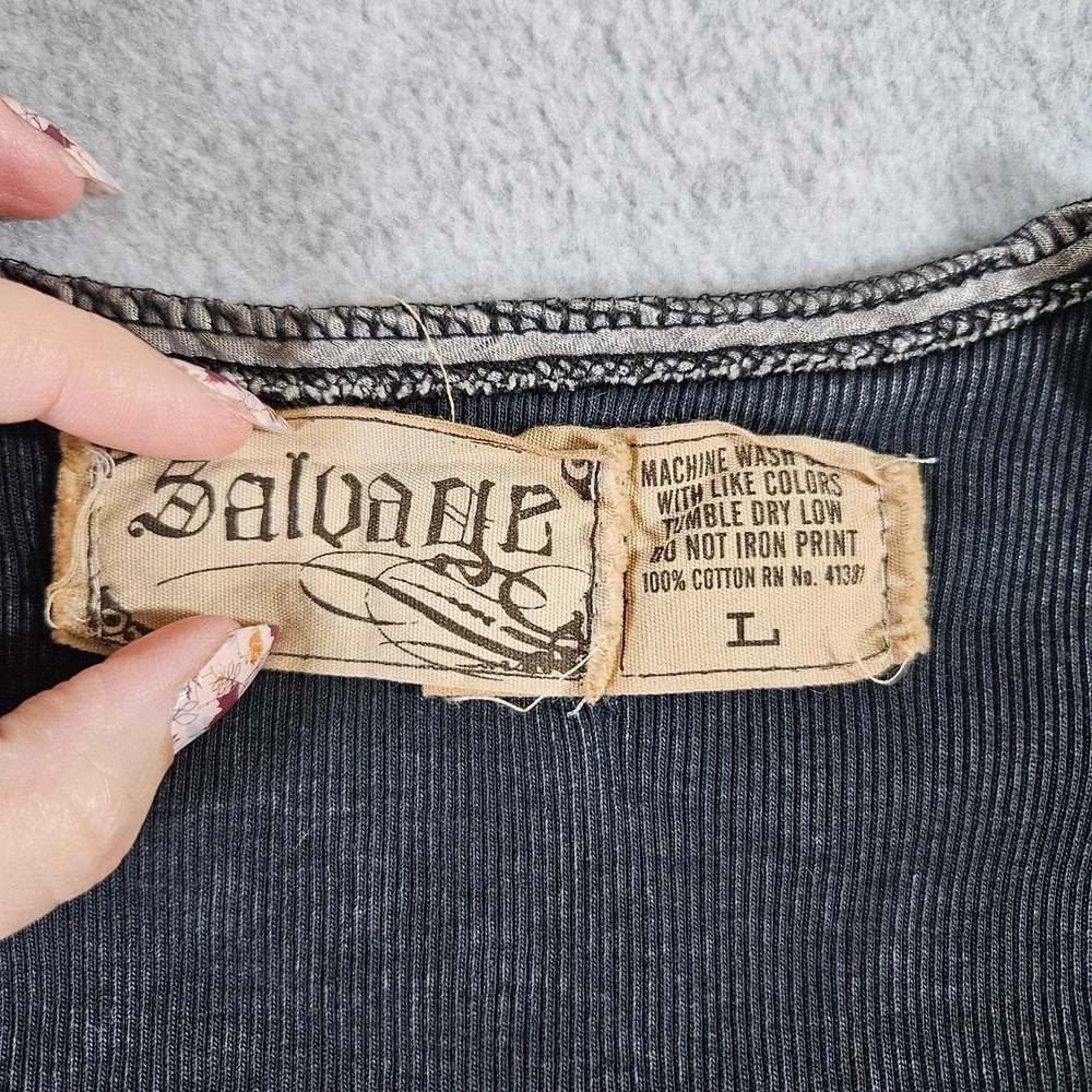 Salvage Womens VTG Y2k Affliction Style Grunge Thrashed Scoop Neck Tank Top Sz L - Picture 7 of 8